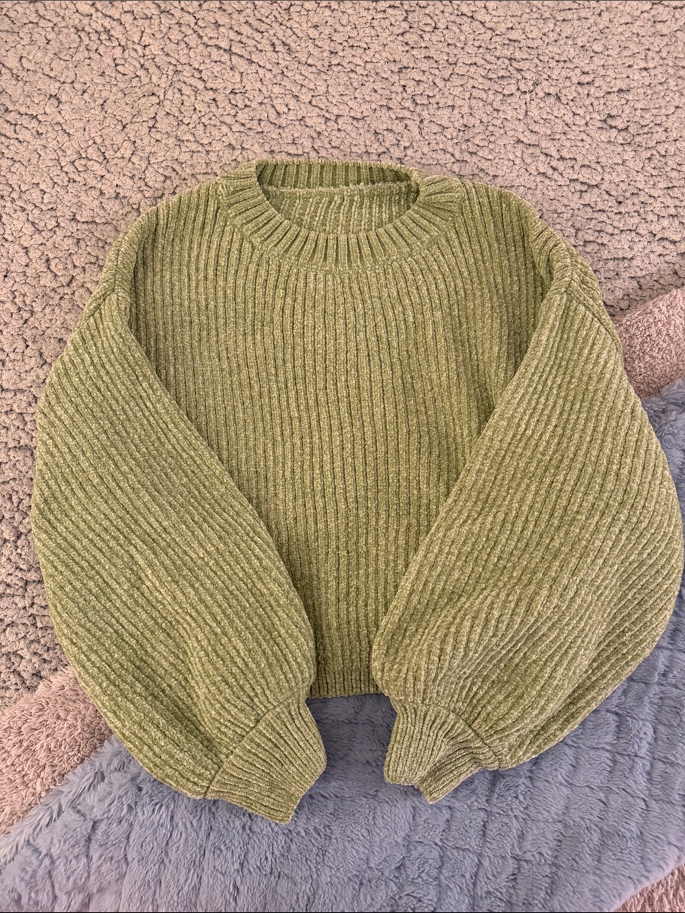 Olive Green Ribbed Crewneck Sweater